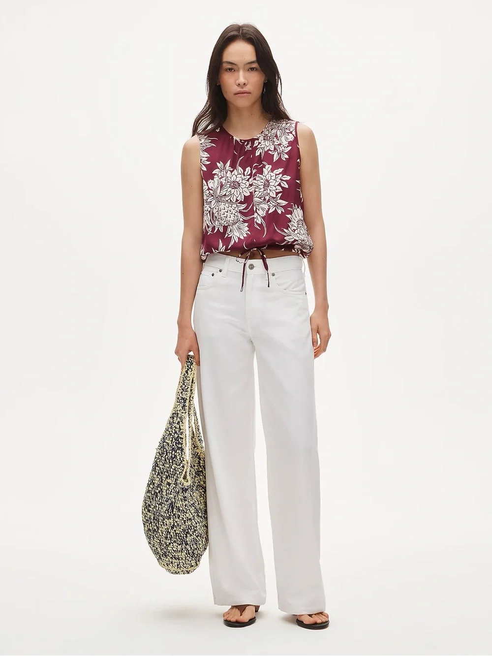 J Crew Drawstring-waist tank top in pineapple garden sateen